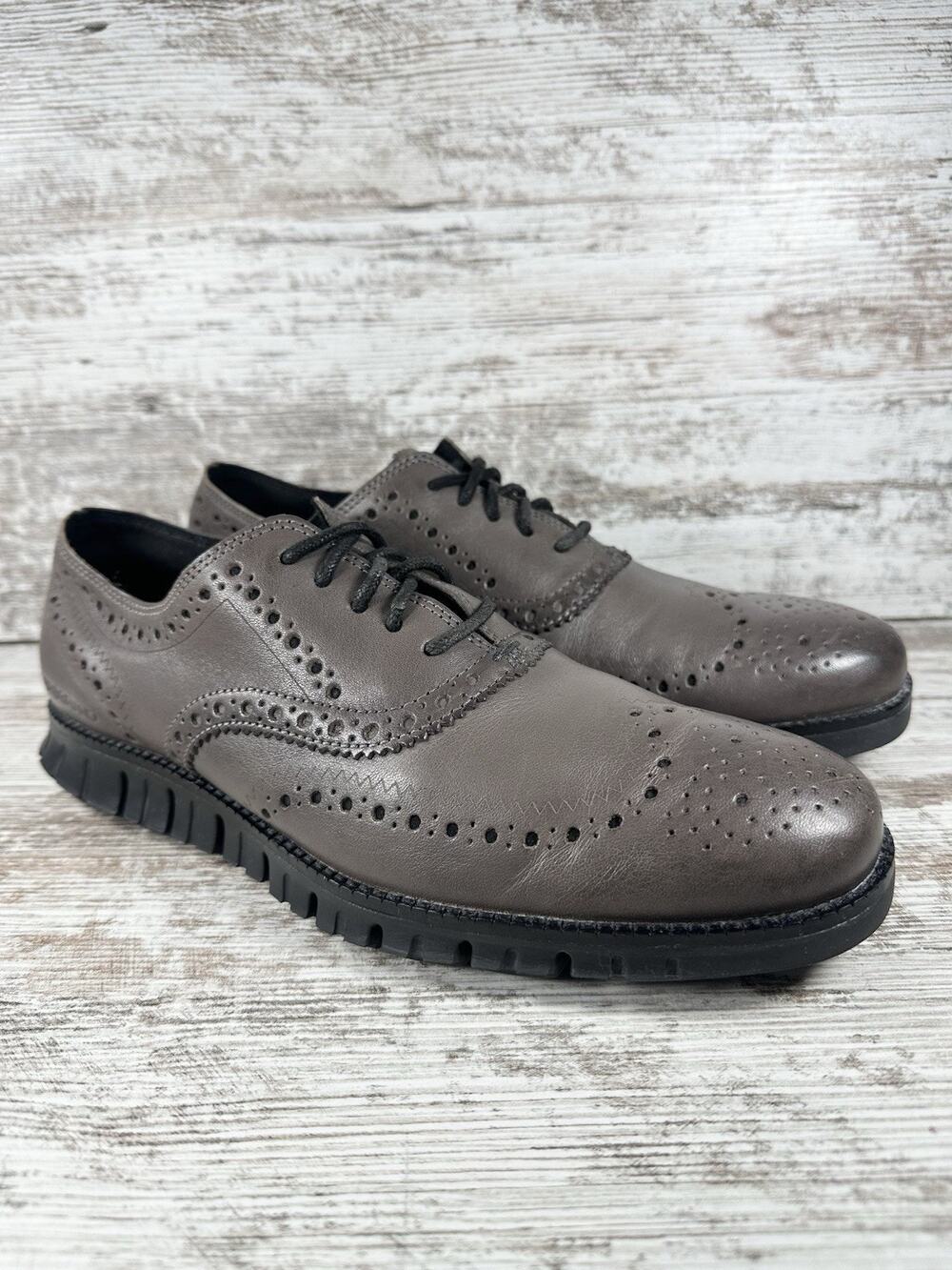 Men's Cole Haan ZeroGrand Gray Leather Wingtip Oxford Sz 8.5M EUC!